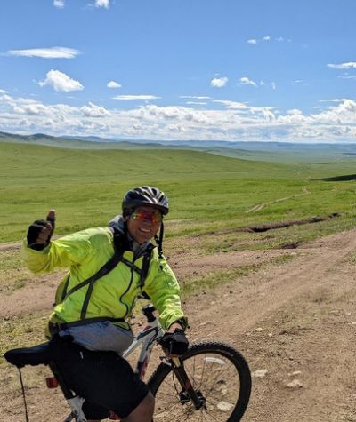 Andrew Green  Cycling on the  tour with redspokes